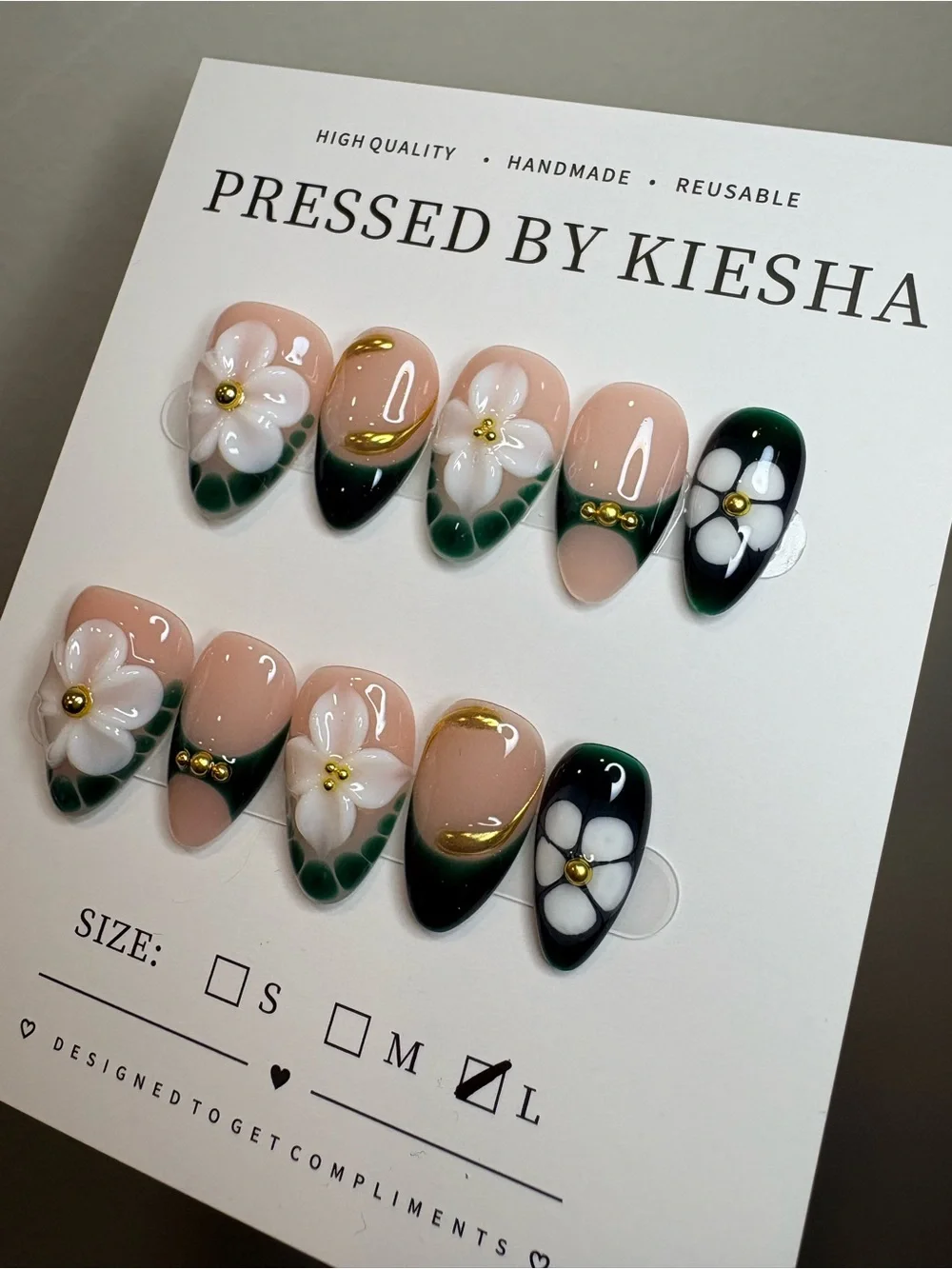 Floral Green & Nude Press-On Nails